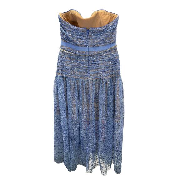 Self-Portrait Blue Strapless Lace Midi Dress US 4 Polyester Blend Cocktail - Picture 6 of 13
